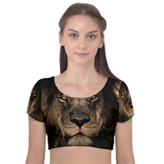 African Lion Mane Close Eyes Velvet Short Sleeve Crop Top  by Celenk