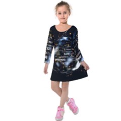 Christmas Star Ball Kids  Long Sleeve Velvet Dress