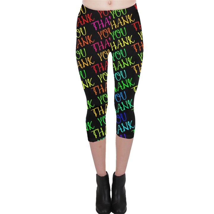 Thank You Font Colorful Word Color Capri Leggings 