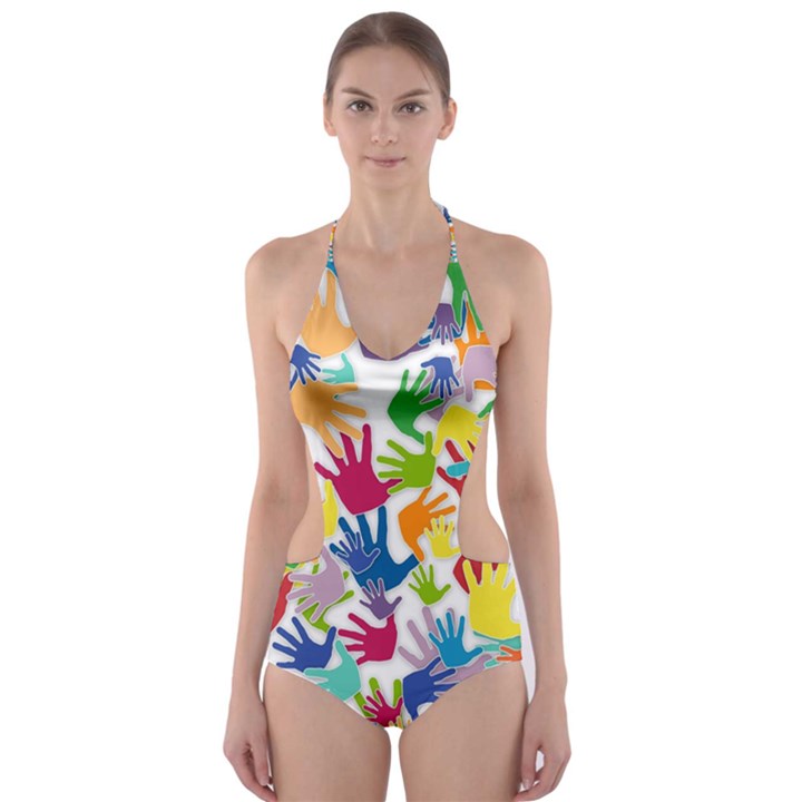 Volunteers Hands Voluntary Wrap Cut-Out One Piece Swimsuit