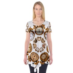 Time Clock Alarm Clock Time Of Short Sleeve Tunic  by Celenk