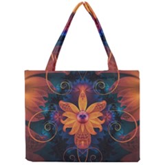 Beautiful Fiery Orange & Blue Fractal Orchid Flower Mini Tote Bag by jayaprime