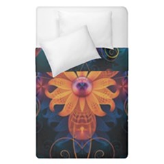 Beautiful Fiery Orange & Blue Fractal Orchid Flower Duvet Cover Double Side (single Size) by jayaprime