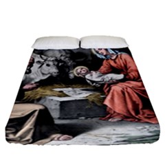 The Birth Of Christ Fitted Sheet (queen Size) by Valentinaart