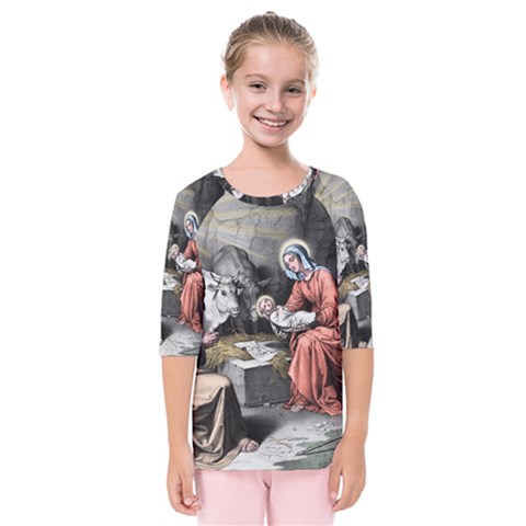 The Birth Of Christ Kids  Quarter Sleeve Raglan Tee by Valentinaart