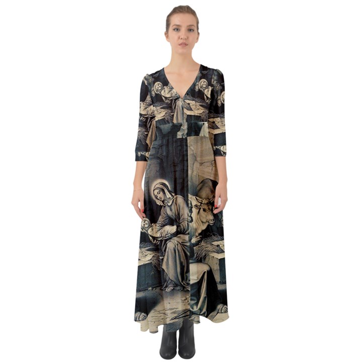 The birth of Christ Button Up Boho Maxi Dress