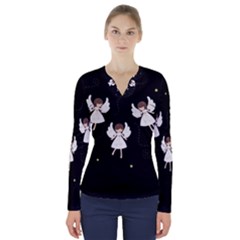 Christmas angels  V-Neck Long Sleeve Top