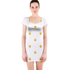 Happy Sun Motif Kids Seamless Pattern Short Sleeve Bodycon Dress by dflcprintsclothing