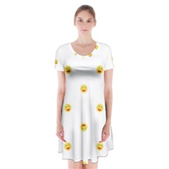 Happy Sun Motif Kids Seamless Pattern Short Sleeve V-neck Flare Dress by dflcprintsclothing