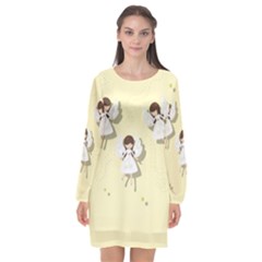 Christmas Angels  Long Sleeve Chiffon Shift Dress  by Valentinaart