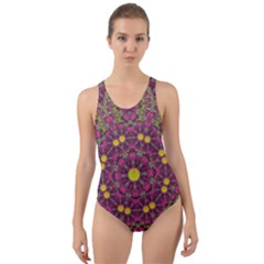 Butterflies  Roses In Gold Spreading Calm And Love Cut-out Back One Piece Swimsuit