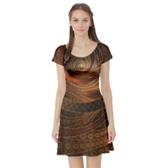 Brown, Bronze, Wicker, And Rattan Fractal Circles Short Sleeve Skater Dress by jayaprime