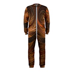 Brown, Bronze, Wicker, And Rattan Fractal Circles Onepiece Jumpsuit (kids) by jayaprime