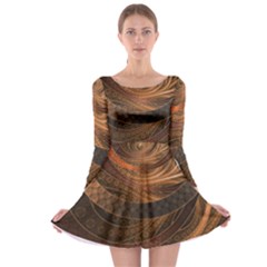 Brown, Bronze, Wicker, And Rattan Fractal Circles Long Sleeve Skater Dress by jayaprime