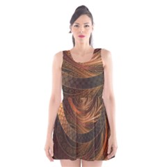 Brown, Bronze, Wicker, And Rattan Fractal Circles Scoop Neck Skater Dress by jayaprime