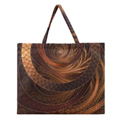 Brown, Bronze, Wicker, And Rattan Fractal Circles Zipper Large Tote Bag by jayaprime