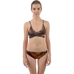 Brown, Bronze, Wicker, And Rattan Fractal Circles Wrap Around Bikini Set by jayaprime