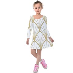 Art Deco, Beautiful,fan Pattern, Gold,white,vintage,1920 Era, Elegant,chic,vintage Kids  Long Sleeve Velvet Dress by NouveauDesign