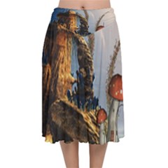 Wonderful Seascape With Mushroom House Velvet Flared Midi Skirt by FantasyWorld7