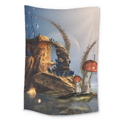 Wonderful Seascape With Mushroom House Large Tapestry by FantasyWorld7