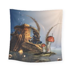 Wonderful Seascape With Mushroom House Square Tapestry (small) by FantasyWorld7