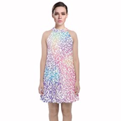 Festive Color Velvet Halter Neckline Dress 