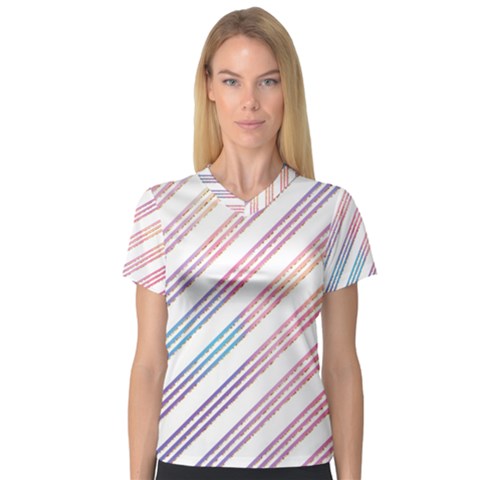 Colored Candy Striped V-neck Sport Mesh Tee by Colorfulart23