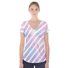 Colored Candy Striped Short Sleeve Front Detail Top by Colorfulart23