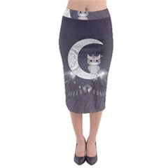 Mandala, Cute Owl On The Moon Midi Pencil Skirt