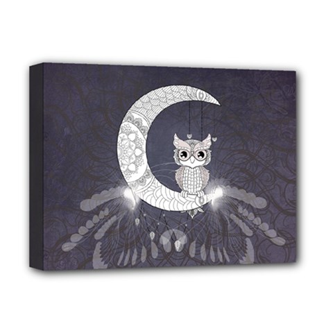 Mandala, Cute Owl On The Moon Deluxe Canvas 16  X 12   by FantasyWorld7