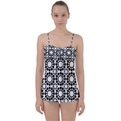 Black White Pattern Seamless Monochrome Babydoll Tankini Set by Celenk