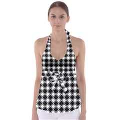 Black White Square Diagonal Pattern Seamless Babydoll Tankini Top by Celenk