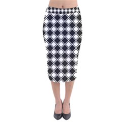 Black White Square Diagonal Pattern Seamless Velvet Midi Pencil Skirt by Celenk