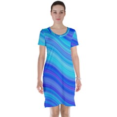 Blue Background Water Design Wave Short Sleeve Nightdress