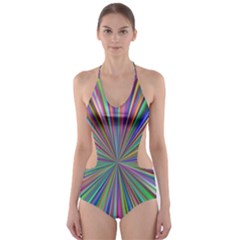 Burst Colors Ray Speed Vortex Cut-out One Piece Swimsuit by Celenk