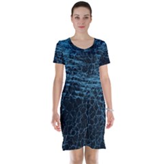 Blue Black Shiny Fabric Pattern Short Sleeve Nightdress