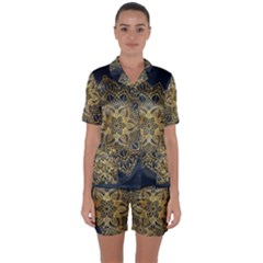 Gold Mandala Floral Ornament Ethnic Satin Short Sleeve Pyjamas Set by Celenk