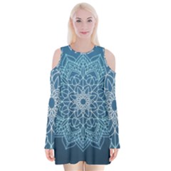 Mandala Floral Ornament Pattern Velvet Long Sleeve Shoulder Cutout Dress by Celenk