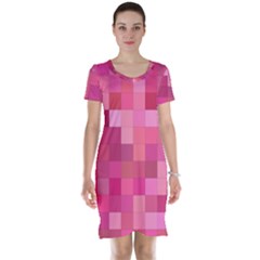 Pink Square Background Color Mosaic Short Sleeve Nightdress