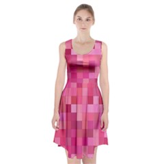 Pink Square Background Color Mosaic Racerback Midi Dress by Celenk