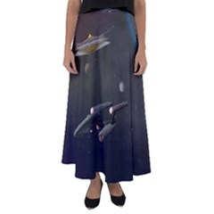 Space Travel Spaceship Space Flared Maxi Skirt by Celenk