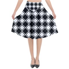 Square Diagonal Pattern Seamless Flared Midi Skirt by Celenk