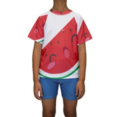 Watermelon Red Network Fruit Juicy Kids  Short Sleeve Swimwear by Celenk