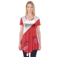 Watermelon Red Network Fruit Juicy Short Sleeve Tunic  by Celenk