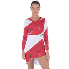 Watermelon Red Network Fruit Juicy Asymmetric Cut-out Shift Dress by Celenk