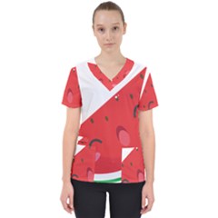 Watermelon Red Network Fruit Juicy Scrub Top by Celenk