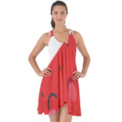 Watermelon Red Network Fruit Juicy Show Some Back Chiffon Dress by Celenk