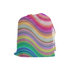 Wave Background Happy Design Drawstring Pouches (Large) 