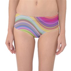 Wave Background Happy Design Mid-Waist Bikini Bottoms