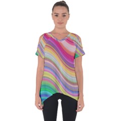 Wave Background Happy Design Cut Out Side Drop Tee